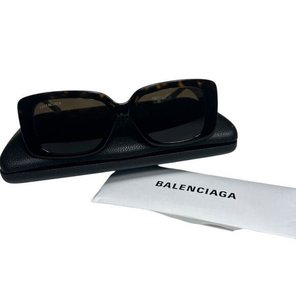 NWOT Balenciaga BB0048S Havana Tortoise Shell Rectangle Square Sunglasses - Picture 3 of 8